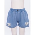 thumbnail image 4 of Haitryli Girls Embroidered Floral And Bow Denim Shorts Split Hem Pants For Casual Vacation Beach Toursers Bowknot 150/28, 4 of 7