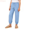 thumbnail image 2 of LYHaoo Girls Casual Jogger Pants Elastic Waistband Ankle Cuffs Soft Comfortable Kids Trousers For Daily Play And Outdoor Activities Long Pants for Girls(Blue), 2 of 7