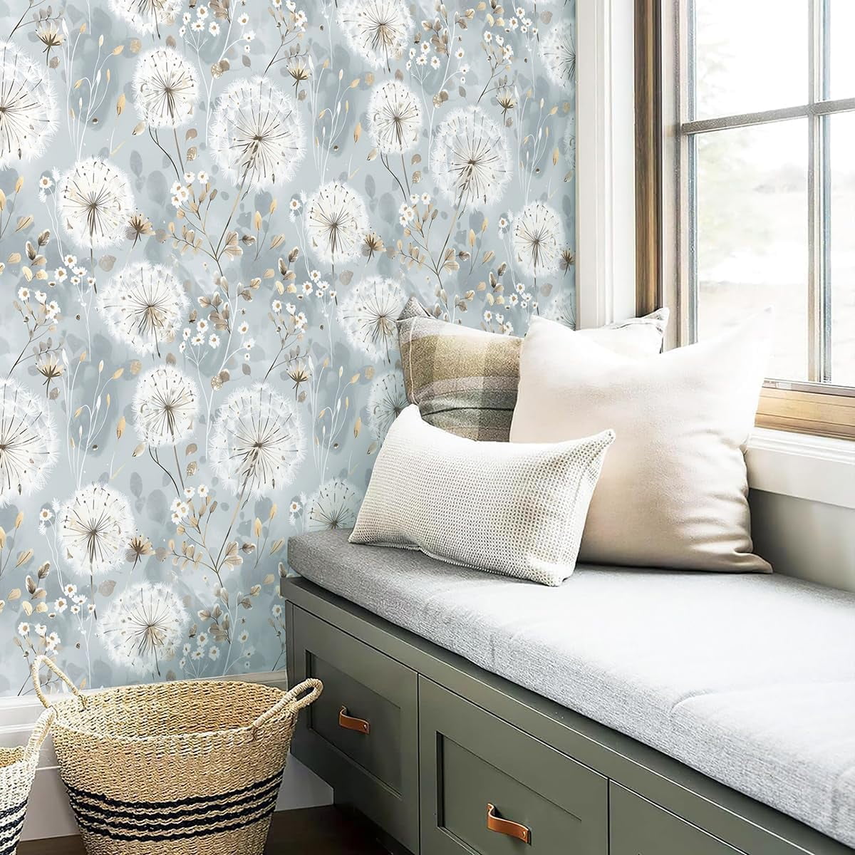Floral Wallpaper Peel and Stick Dandelion Wallpaper Floral Contact Paper 17.7"x118.1" Vintage Flower Contact Paper Boho Self Adhesive Removable for Bedroom Cabinets Decorative Wall Vinyl