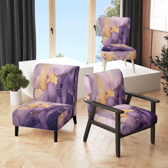 Designart "Modern Fluid Marble Effect In Purple" Upholstered Modern & Contemporary Accent Chair and Fractals Arm Chair - Multiple Color & Pattern