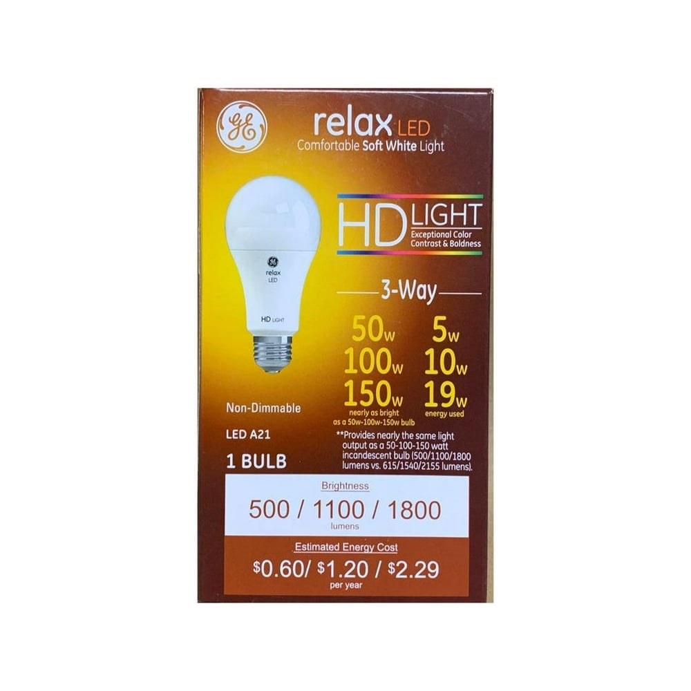 GE Relax LED HD 3 way Lightbulb, 50w/100w/150w