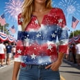 thumbnail image 2 of GEWSEY 3/4 Sleeve V Neck USA Patriotic Shirts for Women 4th of July America Stars Stripes Flag Graphic Tops Cute Tee (Dark Blue, M), 2 of 8