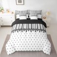 thumbnail image 3 of Castle Fairy Minimalism Vertical Band King Bedding 7pcs,Retro Lace Edge King Bed in a Bag,Black White,Reversible, 3 of 7