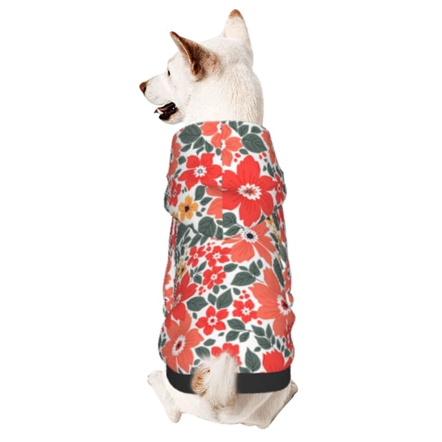 Balery Small Coral Red Flowers Sudadera con Capucha para Perros Pequeños – Ropa para Mascotas, Disfraz para Perros y Gatos, Ideal para Fiestas y Cosplay-X-Small