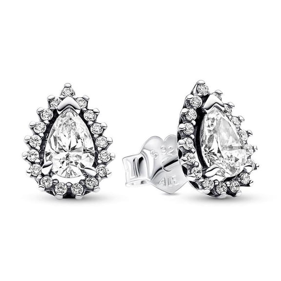 PANDORA Sparkling Pear Halo Stud Earrings, Sterling silver, With Gift Box
