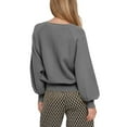 thumbnail image 6 of Breezora Women's Button Crew Neck Sweater Fall Long Sleeve Loose Knit Pullover Top with Lantern Sleeves L Size Grey, 6 of 6
