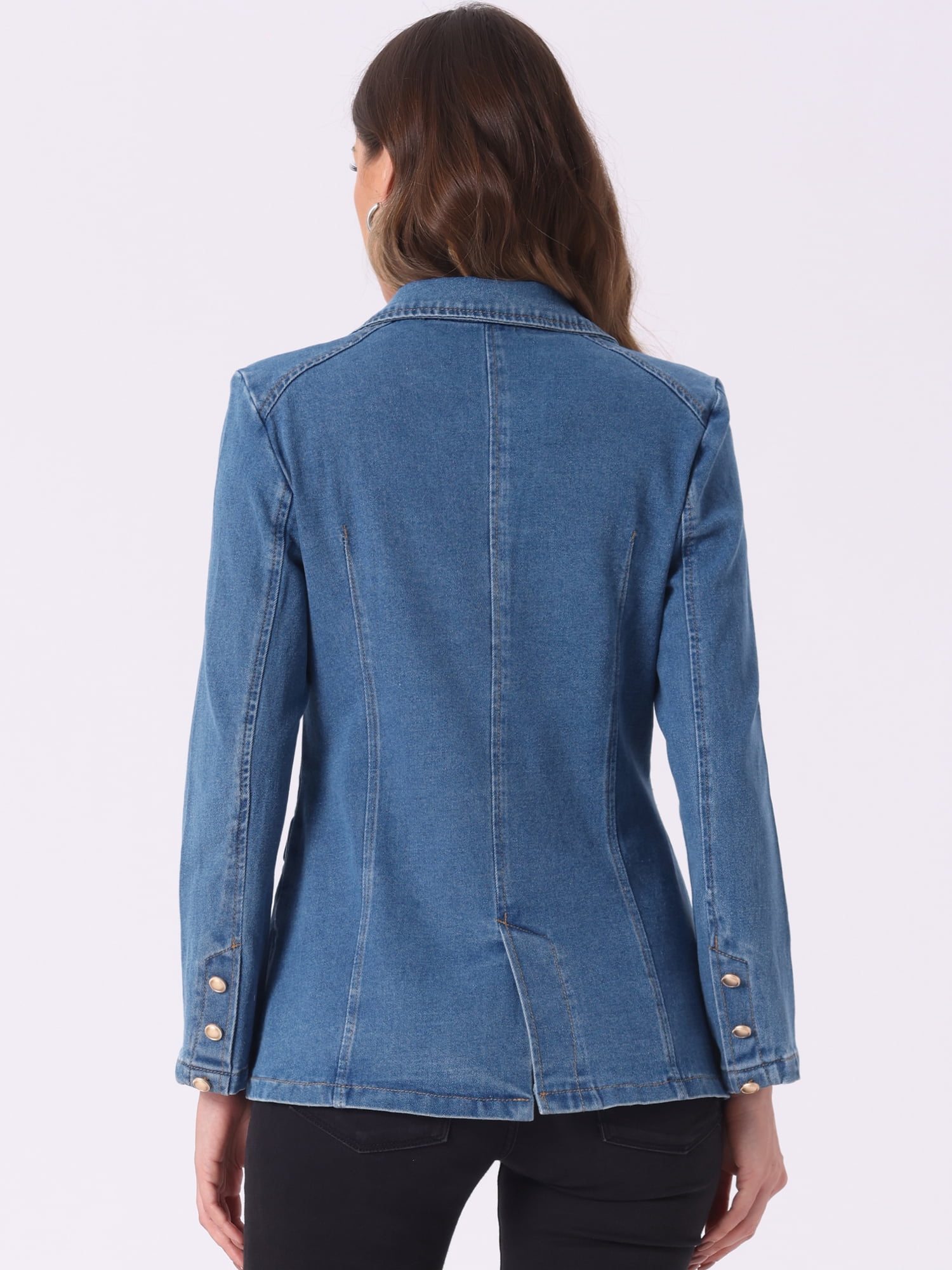 DARING DIVA Women's Notched Lapel Denim Blazer Work Pad Jean Jackets S Light Blue