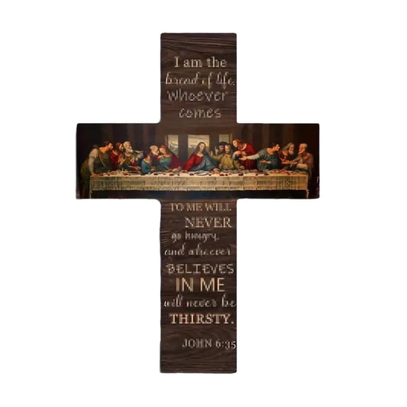 Easter Cross Decoration, Wooden Festival Hanging Ornament, for Home Easter Wedding Communion Church Decor, Brown