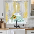 thumbnail image 4 of Yellow White Kitchen Window Curtains, Swag Curtains Valance for Bedroom Living Room Bathroom, Abstract Grey Chrysanthemum Flower Floral Rod Pocket Window Curtain Block Drapes 2 Panels 36"x45", 4 of 9