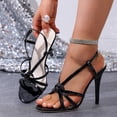 thumbnail image 4 of Rokment Women Stiletto High Heels Slingback Dressy Sandals Sexy Fashion Open Toe Strappy Slip on Dress Pumps Summer Shoes for Bride Wedding Banquet Black Size 6.5, 4 of 6