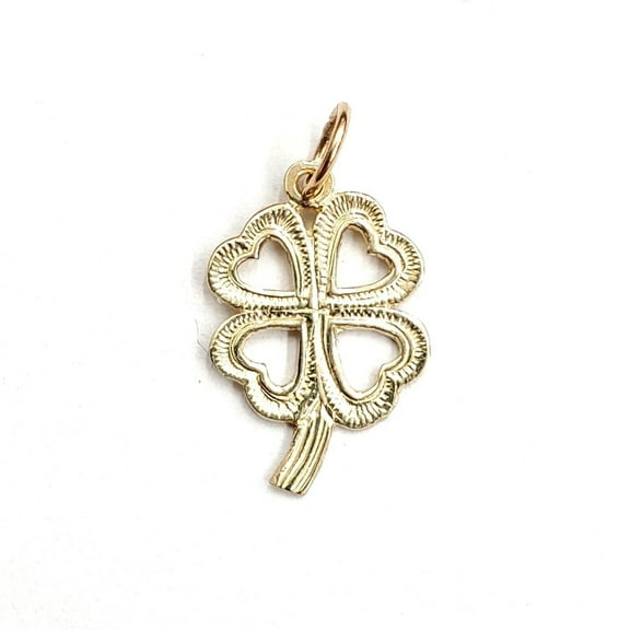 New 14k yellow Gold tiny clover leaf heart lucky Pendant charm fine jewelry 0.7g
