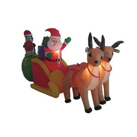 8.5' airblown inflatable santa on sleigh w/reindeer lighted christmas yard decor