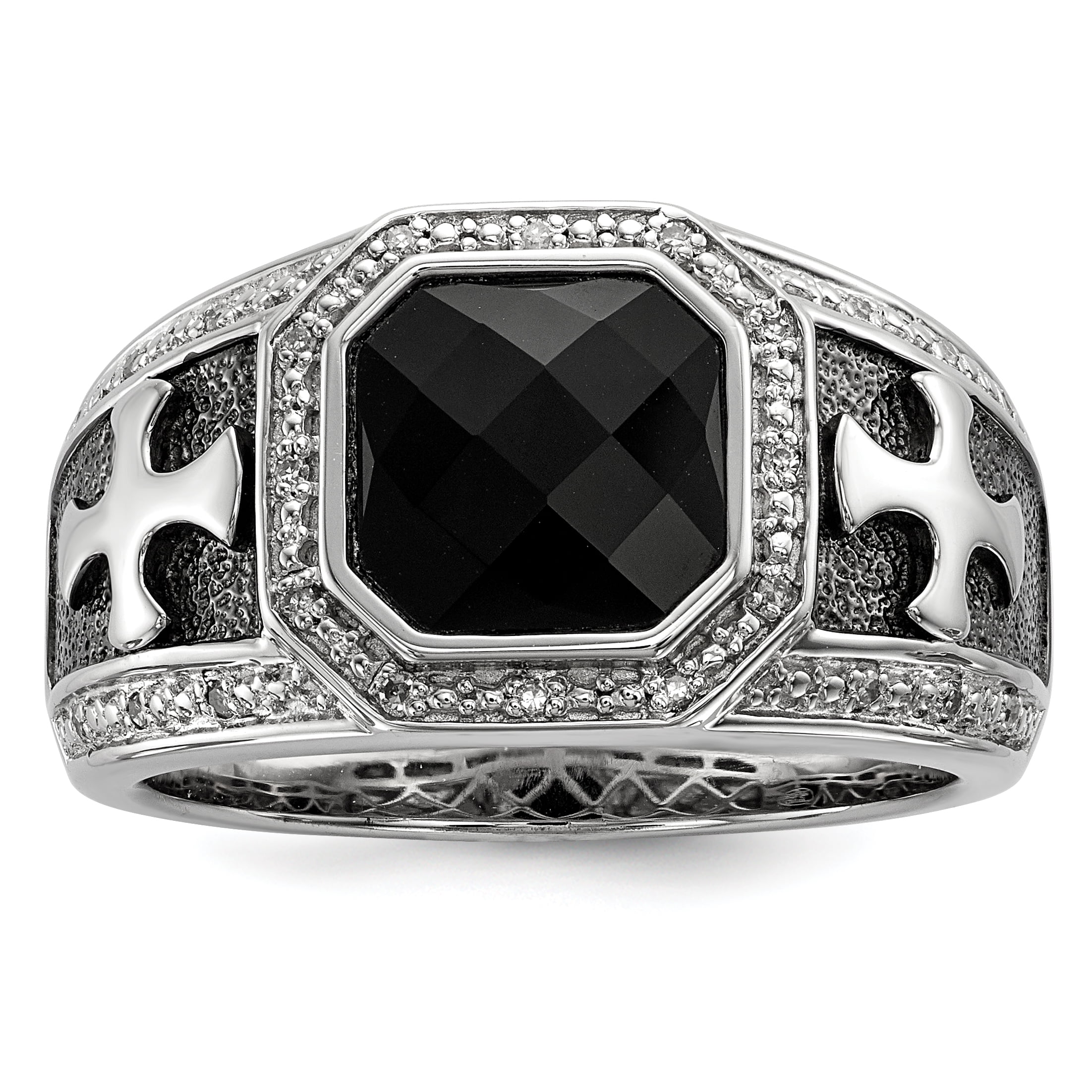 14K GOLD OVER STERLING SILVER  ONYX CROSS MENS RING SIZE 8 9 10 11 12 13 