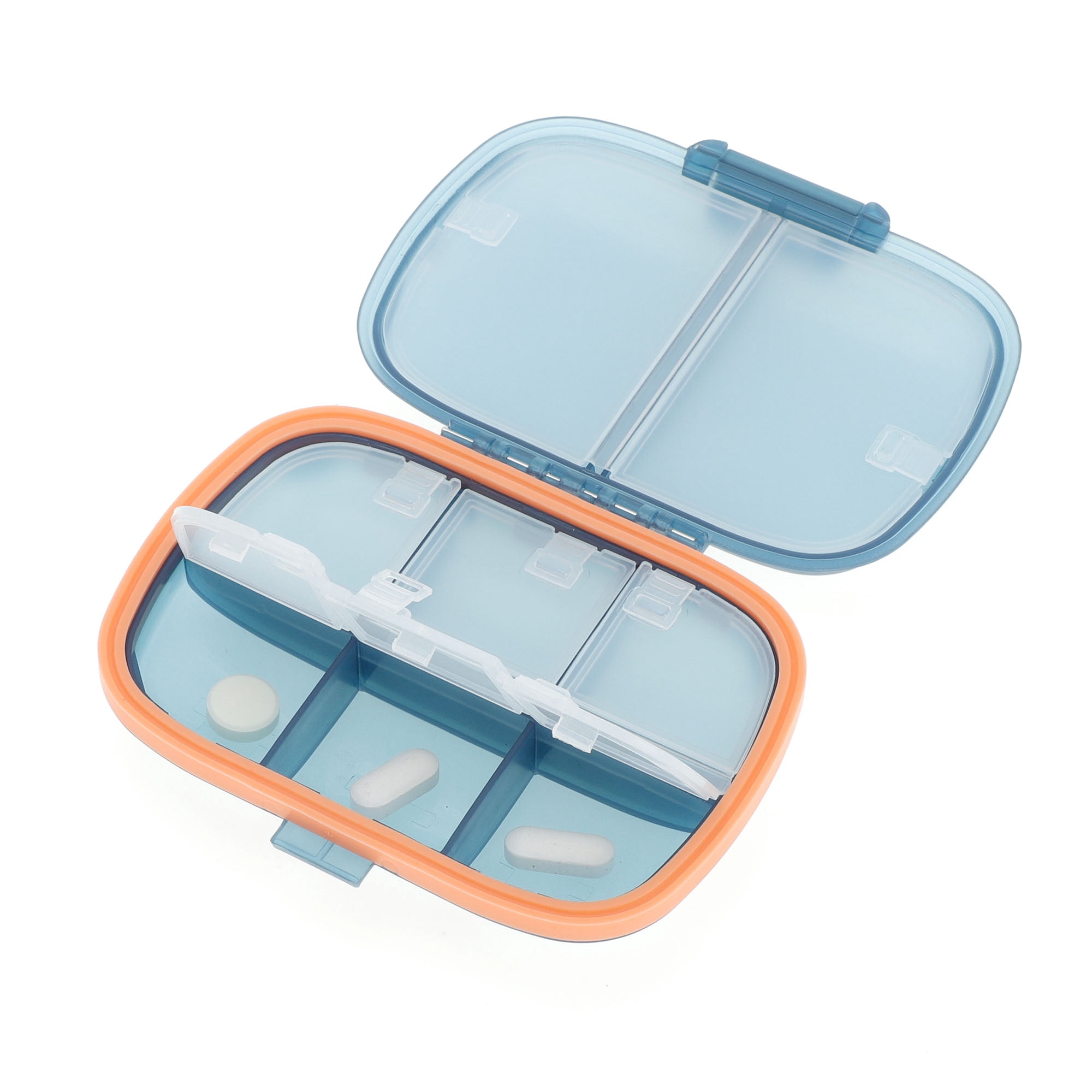Unique Bargains 8 Grids Double Layers Pill Box for Travel Blue