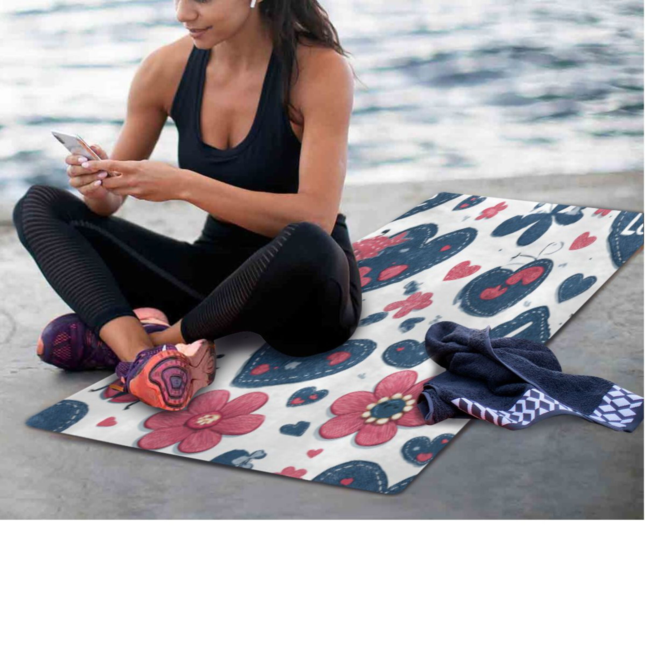 BZSMCE Yoga Mat Women Fitness Mat Denim Love Garden Pattern