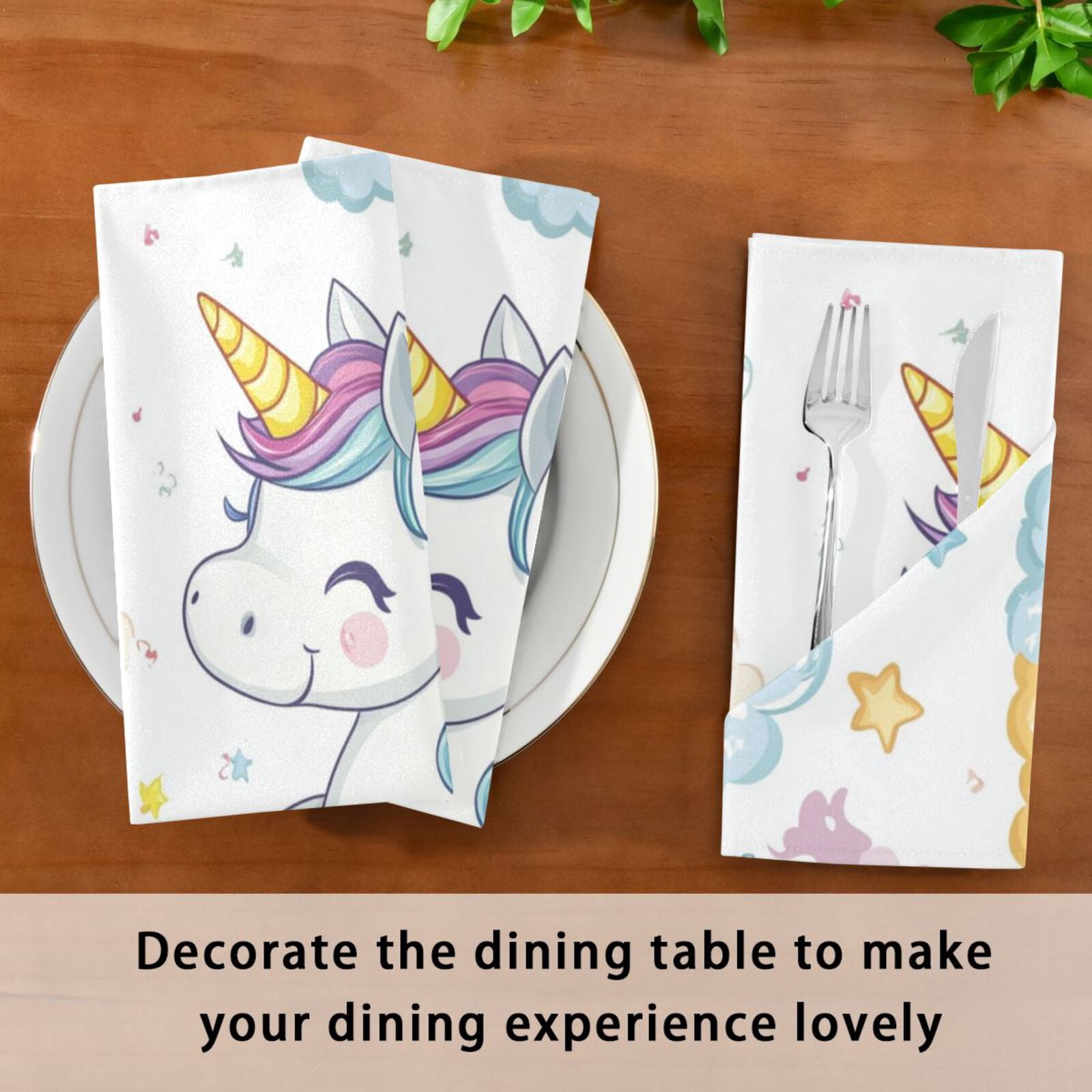 JSTEL Cute Unicorn Rainbow Stars Cloth Napkins Set of 6, 20x20 Inch Washable and Reusable Napkin for Decoupage Dinner Party Everyday Use