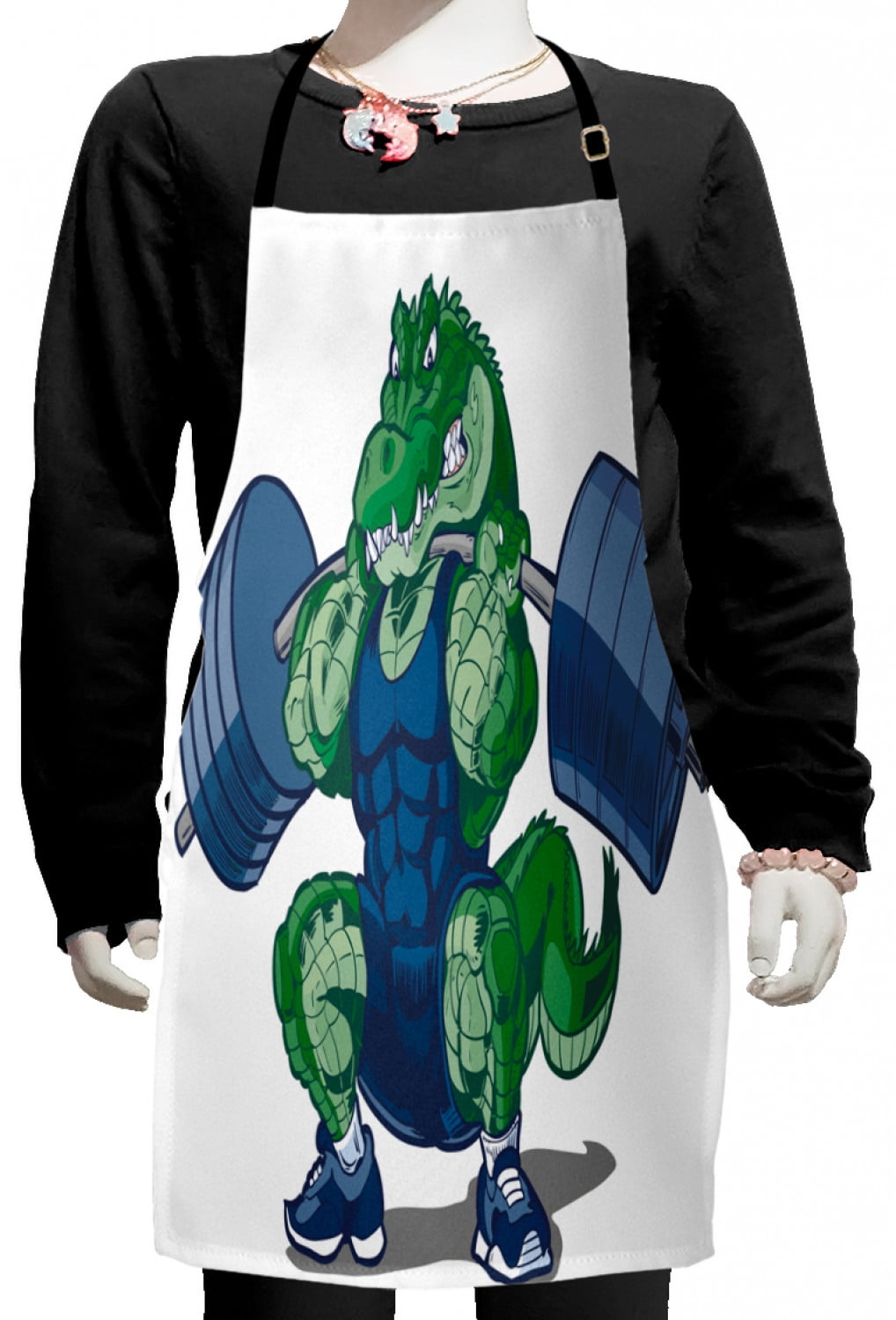 Animal Kids Apron Cartoon Crocodile Sporty Muscular Manly Alligator Villian Image Print Boys Girls Apron Bib With Adjustable Ties For Cooking Baking Painting Jade Green Blue By Ambesonne Walmart Com Walmart Com
