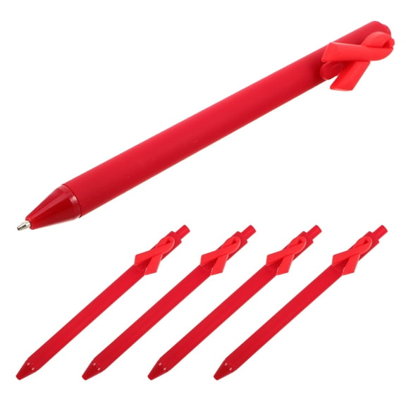 LOLIPPYY 5Pcs Plastic Ballpoint Pens Red Ribbon Shape Smooth Writing Pens Ideal for Charity and Office
