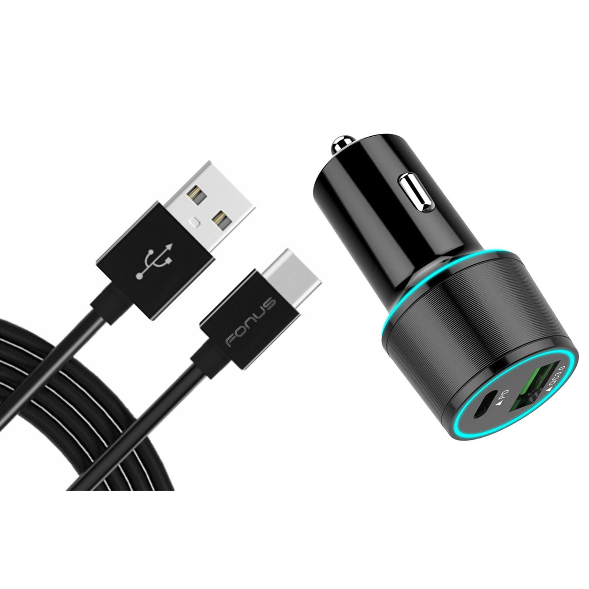 36W Quick Car Charger for Samsung Galaxy S24 FE - 2-Port USB Cable Type-C PD Power Adapter DC Socket for Galaxy S24 FE