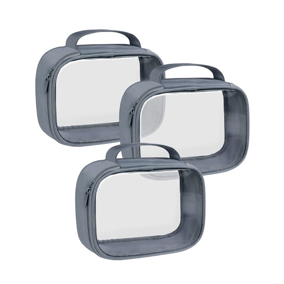 Neceser Moyad aprobado por la TSA transparente con asa, paquete de 3, color gris