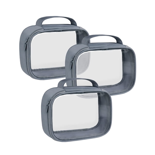 Neceser Moyad aprobado por la TSA transparente con asa, paquete de 3, color gris
