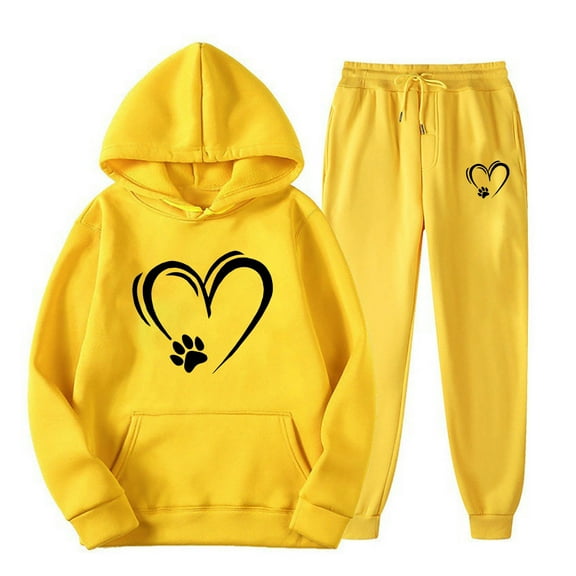 successthop 2 Pieces Plus Size Lounge Set Fleece Long Sleeve Hoodie and Jogger Sweatpant Heart Sportwear with Pockets