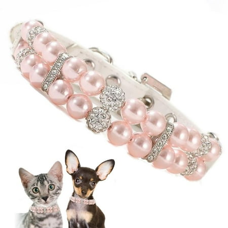 YOUALSO Pink Pearl Dog MZF22 Collar For Small Fancy Crystal Bling Cat Pearl Collar Rhinestone Luxury Beaded Puppy Necklace Diamond Girl Kitten Jewelry For XXS XS Small Medium Female Pet XXS