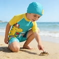 thumbnail image 5 of Boys Swim Shirt Toddler Boy Marine Animal Print Sun One-Piece Swimsuit with Swim Cap Rash Guard Long Sleeve Bathing Suit Kids Swimsuits One-Piece Swimsuit Boy with Zip swimming (Sky Blue,M), 5 of 6