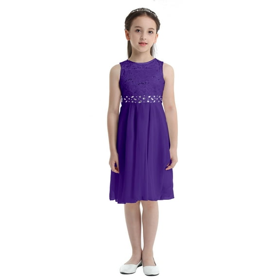 DPOIS Kids Girls Sleevless Formal Dresses Sequined Lace Flower Girl Dress Purple 10