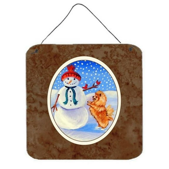 Snowman with Pomeranian Winter Snowman Wall or Door Hanging Prints