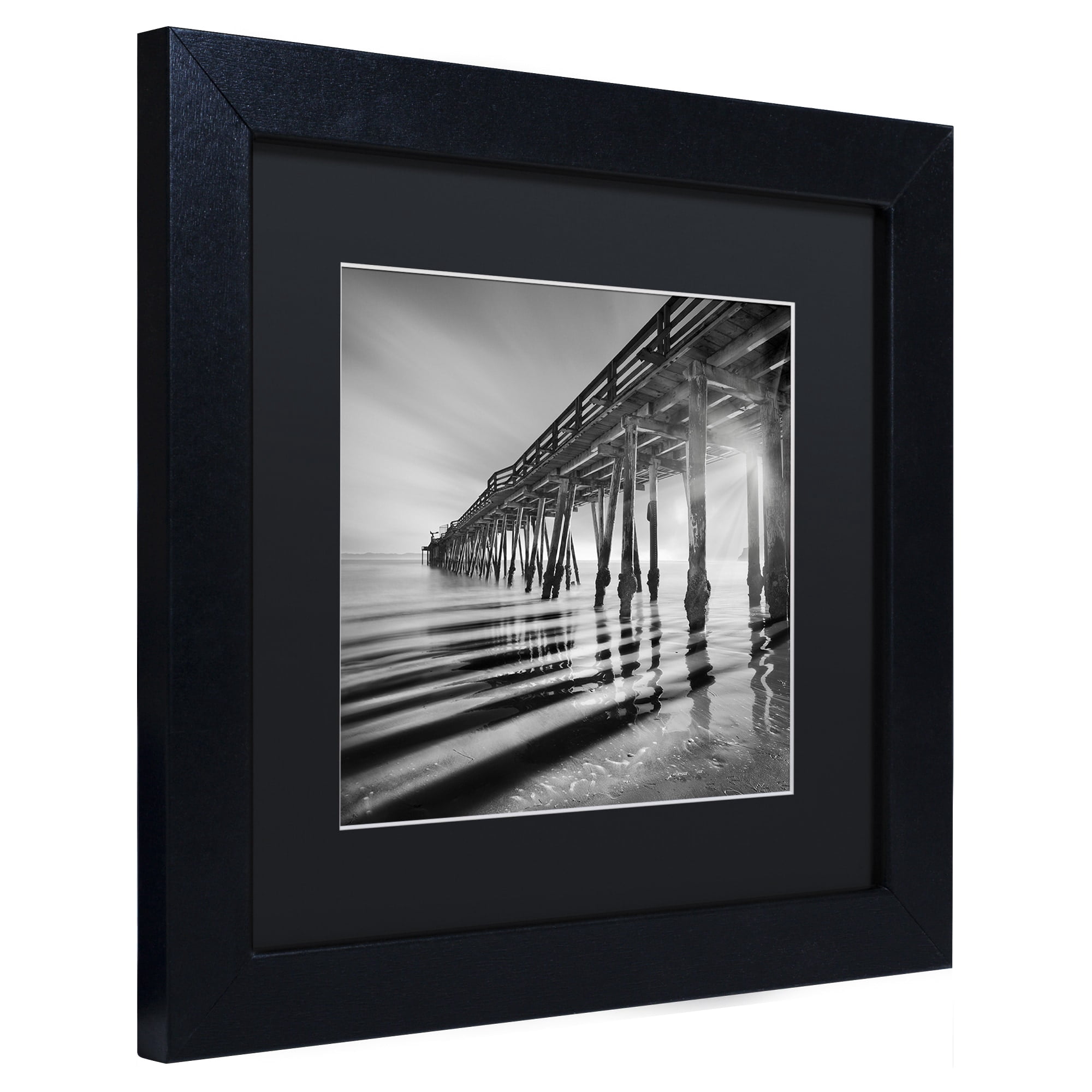 Trademark Fine Art "Pier and Shadows" Canvas Art by Moises Levy Black Matte, Black Frame