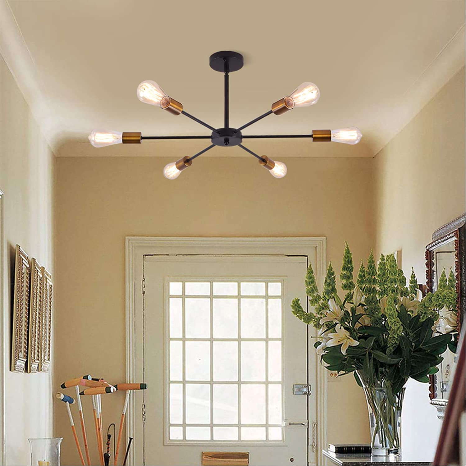 Garwarm Sputnik Chandeliers 6-Light Modern Ceiling Light Fixture Industrial Metal E26 Hanging Pendant Lamp for Farmhouse Kitchen Living Room Lighting
