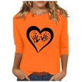 thumbnail image 1 of Dadaria Tee-Shirt pour Femmes Orange Manches 3/4 Col Rond Grandes Tailles Hauts Été Empreintes de Main Chandail Blouses TG, 1 of 5