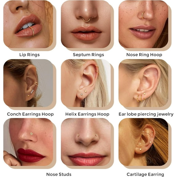 GHRTGR-14K Gold Filled 20G Nose Rings Gold Nose Studs L S I Shape CZ Hypoallergenic Stainless Steel Nose Piercing Jewelry Nose Rings Nose Studs Screw for Women Men Nostril Piercing Jewelry 12-15Pcs