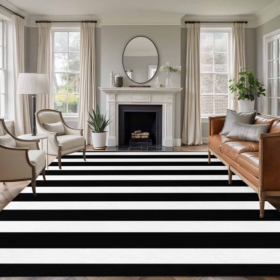 6'x9' Area Rugs, Black Striped Indoor Outdoor Area Rug for Living Room Bedroom, Modern Farmhouse Black and White Stripes Washable Bathroom Rugs Kitchen Floor Carpet Mats Home Decor Aesthetic
