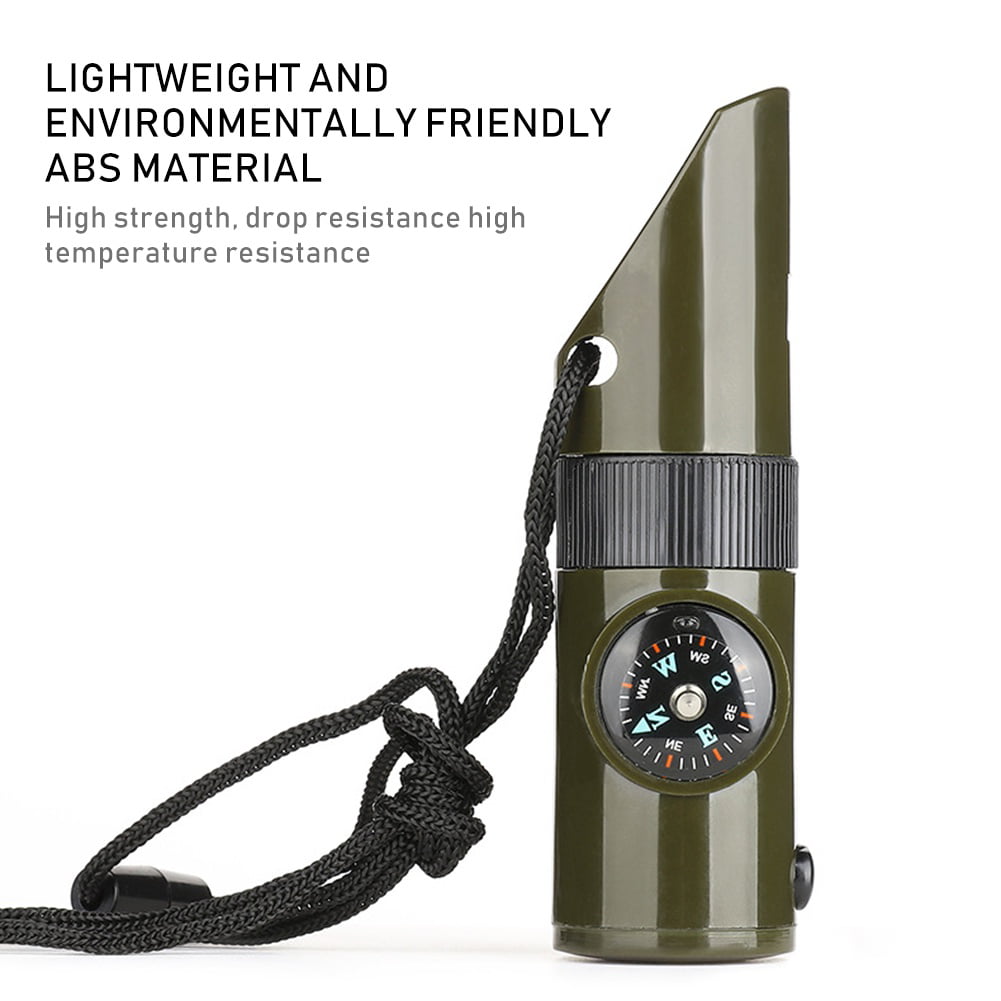 Mirror Camping Survival Kit with Lanyard Emergency Compass Safety Whistle Emergency Whistle Kid Survival Kit Outdoor Multi Function Tool for Camping Hiking Adventure Outdoor LED Thermometer