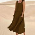 thumbnail image 2 of Diufon Linen Dresses for Women Summer Round Neck Sleeveless Dress Solid Color Lounge Dress with Pockets, 2 of 5