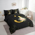 thumbnail image 3 of Homewish Initial J Letter Bedding Comforter Set 7 Pieces, Butterfly Rose Floral Full Bedding Set, Black Gold Sequin Print Reversible Fitted Sheet Flat Sheet, Breathable Home Decor, 3 of 7