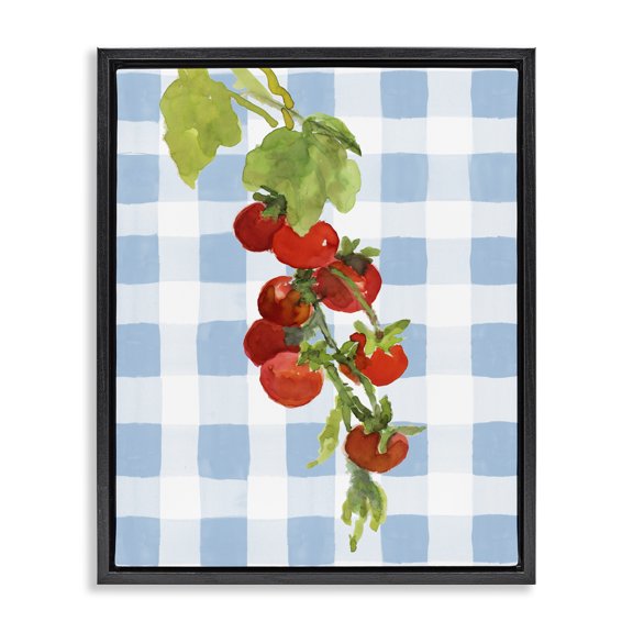 Stupell Industries Farmhouse Vine Ripe Tomatoes on Plaid Black Floating Frame Canvas Art, 17 x 21, by Lanie Loreth
