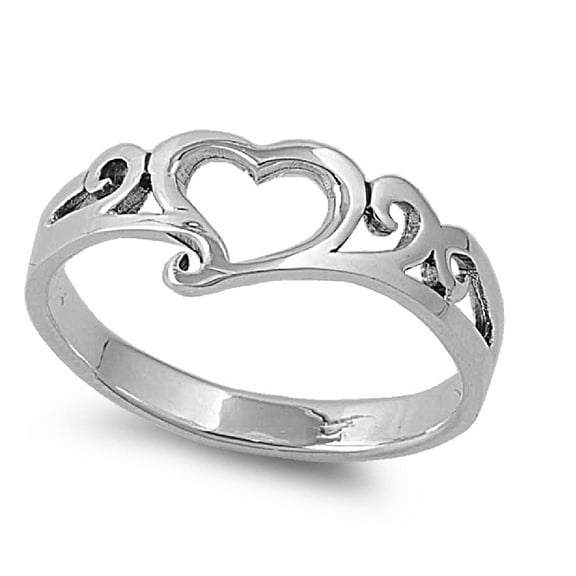 925 Sterling Silver Heart Filigree Ring Size 10