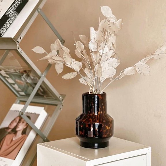 Amber Flower Vases for Home Office Wedding Decor, Modern Unique Glass Vase for Table Centerpiece Book Shelf Living Room Housewarming Gift