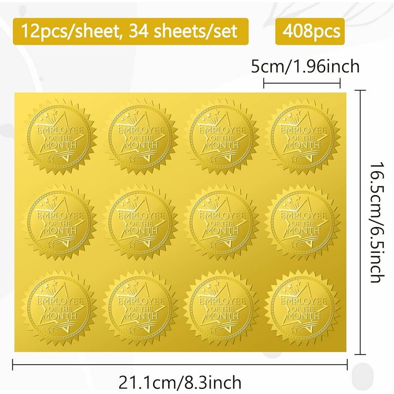408Pcs Employee of The Month Gold Foil Embossed Stickers Star 2