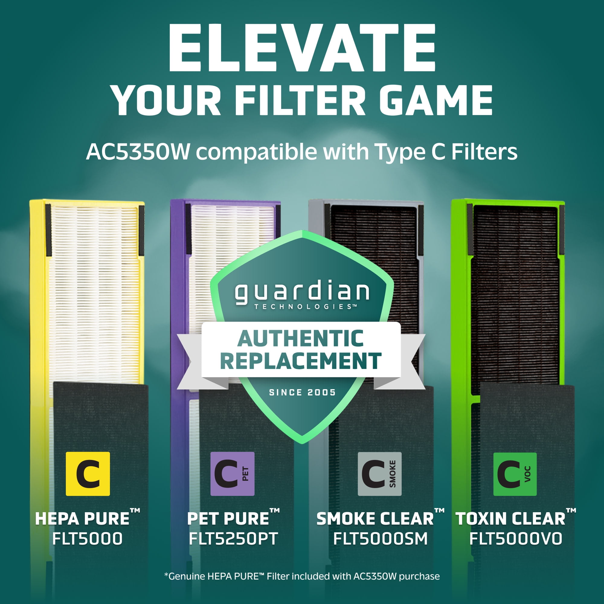 GermGuardian 870 Sq. ft HEPA Pure Filter Tower Air Purifier with UV-C, AC5350W, White