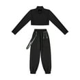 thumbnail image 3 of TTAO Kids Girls Tracksuit Long Sleeve Crop Top with Sweatpants Cargo Pants Set Hip Hop Streetwear Activewear Black 12, 3 of 7