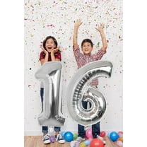 Lovsong Sweet 16th Number Party Balloons, Silver, 40 inch