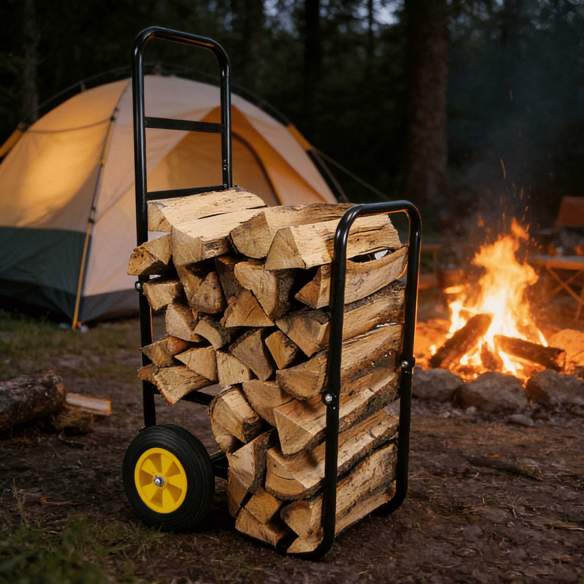 Dolly, Firewood Log Cart Carrier - Outdoor or Indoor Black Steel Wood Rack Storage Mover - Rolling Wheeled Metal Dolly Hauler - Wood Moving Equipment, Black Hand Truck,Iron Furniture Dolly