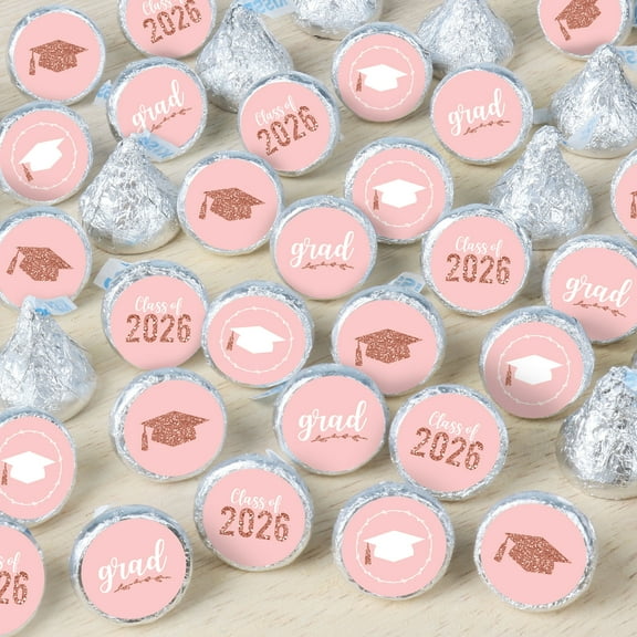 Big Dot of Happiness Rose Gold Grad - 2026 Graduation Party Small Round Candy Stickers - Party Favor Labels - 324 Count
