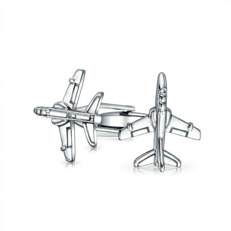 - Mens Pilot Military Jet Airplane Shirt Cufflinks For Men Hinge Back Silver Tone Stainless Steel