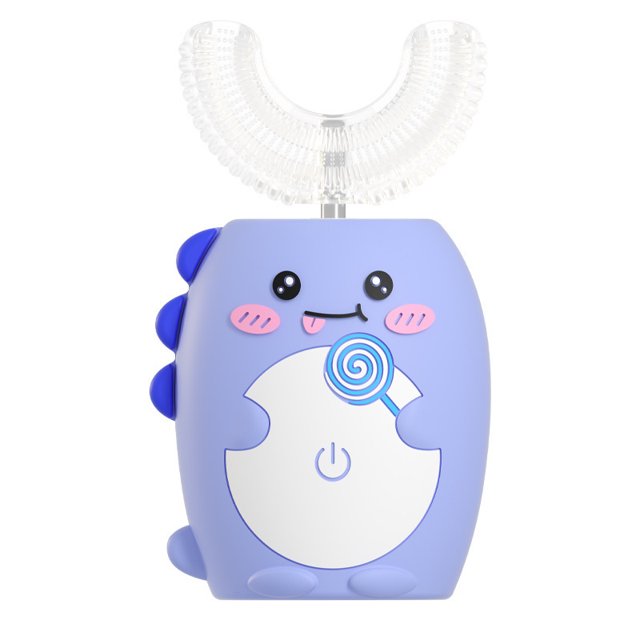 Cabezal de cepillo de silicona en forma de U fácil de limpiar, cepillo de dientes automático ultrasónico con 3 modos para niños (azul)