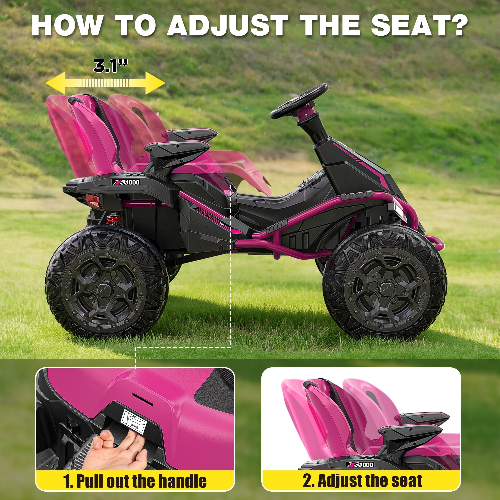 East doll 24V Big Kids Ride on Toys, Electric Power Ride on Car for Kids Age 3-8, 4 Wheeler, 4WD 800W Motors ATV for Kids, 5MPH, Parent Remote, Music, Pink